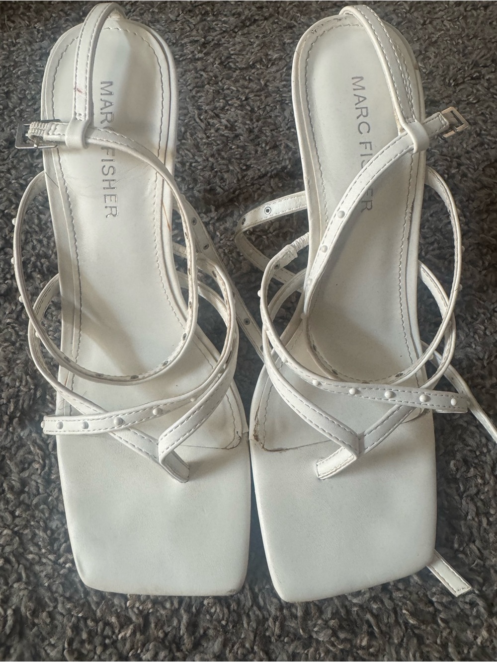 Marc Fisher White Strappy Square-Toe Sandals